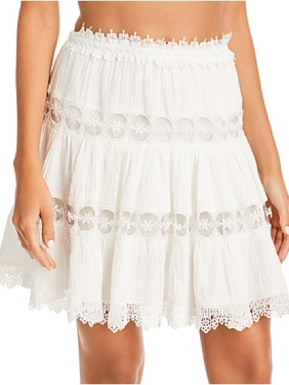SURF GYPSY 100% Cotton Boho Cottagecore Crochet Trim Mini Skirt In White